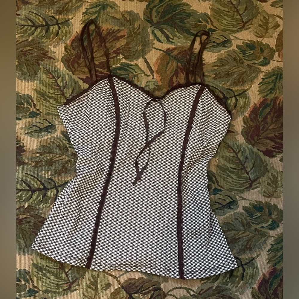 brown gingham top with bow